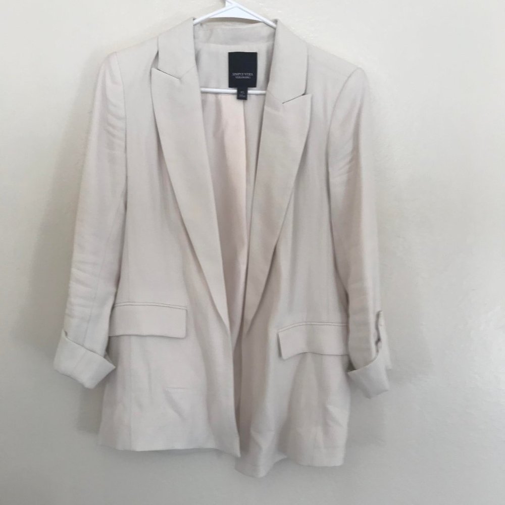 Simply Vera Vera Wang Solid White Blazer Roll Tab Cuffs